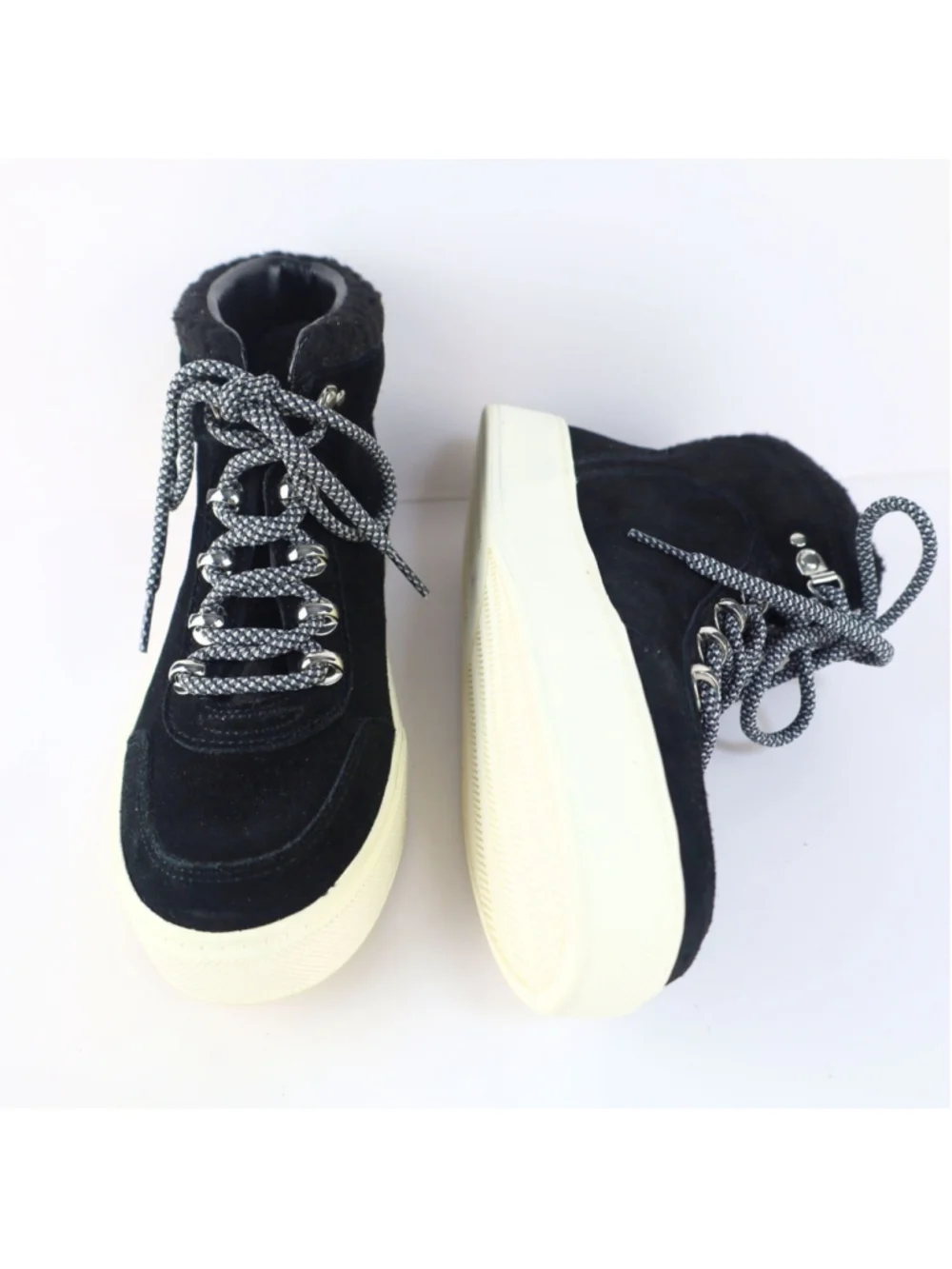 Marc Fisher Summa Genuine Shearling Suede High Top Sneaker Women Black 7M- 0169